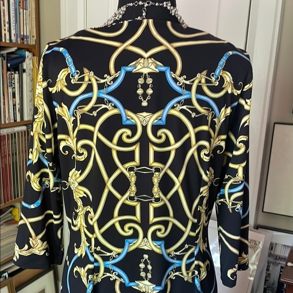 J. McLaughlin Gold and Blue Embellished Mid-Sleeve Midi Dress - Picture 7 of 14